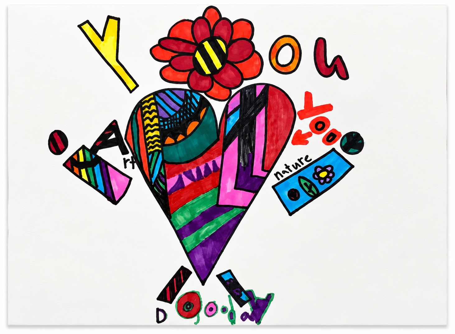 Colorful original heart artwork by Skye