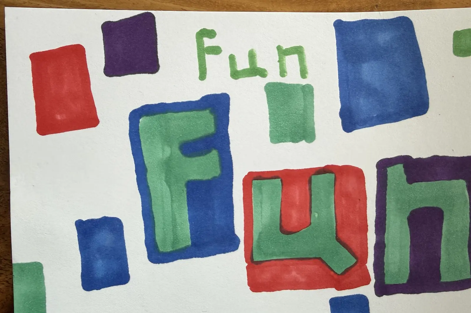 Skye’s original Fun artwork with colorful hand-drawn letters and blocks